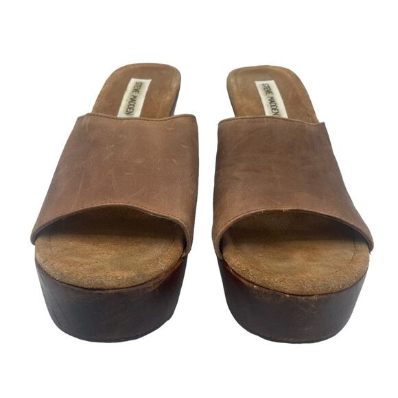 Steve Madden  "Lounge" Leather and Wood Platform Sz 9 1/2 B - Picture 5 of 10